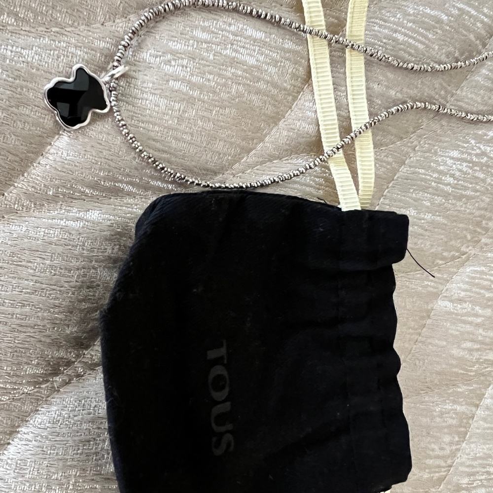 Authentic TOUS silver and onyx bear pendant with silver chain